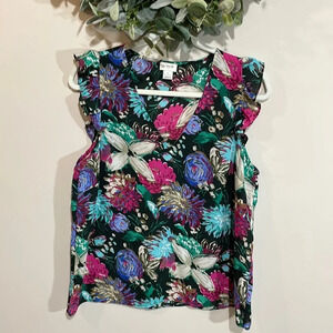 J. Crew Floral V-neck Ruffled Cap Sleeve Top 12